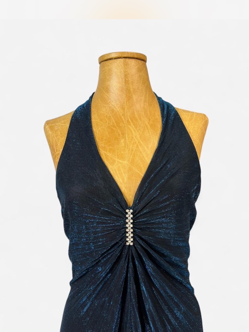 Jump Navy Blue Halter Prom Dress with Rhinestone Accent